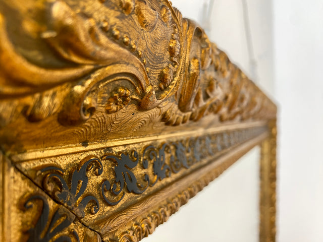 WMK I Wunderschöner antiker Spiegel mit prunkvollem Goldrahmen aus Holz & Gibs mit Akanthusornament, um 1900 I Spiegel Goldspiegel Garderobe Flur Bad Gilded Mirror Barock Rokoko Vintage Berlin Aachen