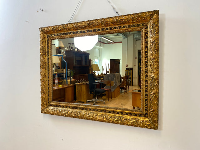 WMK I Wunderschöner antiker Spiegel mit prunkvollem Goldrahmen aus Holz & Gibs mit Akanthusornament, um 1900 I Spiegel Goldspiegel Garderobe Flur Bad Gilded Mirror Barock Rokoko Vintage Berlin Aachen