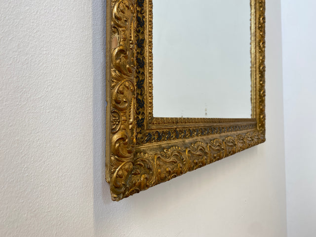 WMK I Wunderschöner antiker Spiegel mit prunkvollem Goldrahmen aus Holz & Gibs mit Akanthusornament, um 1900 I Spiegel Goldspiegel Garderobe Flur Bad Gilded Mirror Barock Rokoko Vintage Berlin Aachen