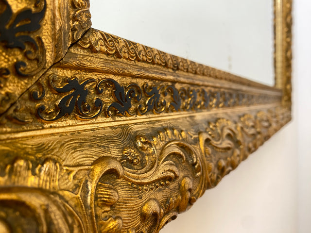 WMK I Wunderschöner antiker Spiegel mit prunkvollem Goldrahmen aus Holz & Gibs mit Akanthusornament, um 1900 I Spiegel Goldspiegel Garderobe Flur Bad Gilded Mirror Barock Rokoko Vintage Berlin Aachen