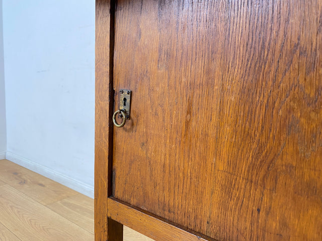 WMK I Einzigartiger antiker Spieltisch aus Eiche mit Spielefach, Getränkehaltern & Leder Einlage, um 1920 I Kartentisch Pokertisch Holztisch Küchentisch Tisch Schachtisch Jugendstil Art Deco Vintage