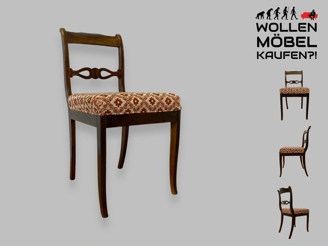WMK I Wunderschöner und sehr gut erhaltener antiker Stuhl mit stimmigen floralem Sitzbezug I Esszimmerstuhl Holzstuhl Küchenstuhl Dining Chair Schreibtischstuhl Biedermeier Vintage Berlin Hof München