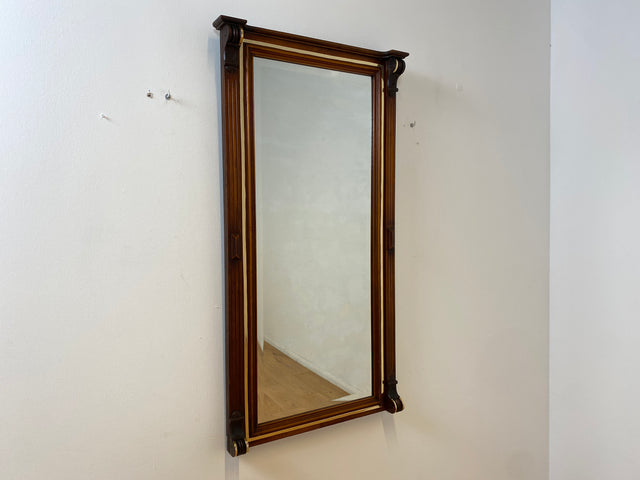 WMK I Eleganter antiker Wandspiegel mit Holzrahmen , geschliffenem Originalspiegel und abnehmbarem Goldstreifen I leicht blind I Spiegel Garderobe Flurspiegel Gründerzeit Vintage Berlin Halle Bochum