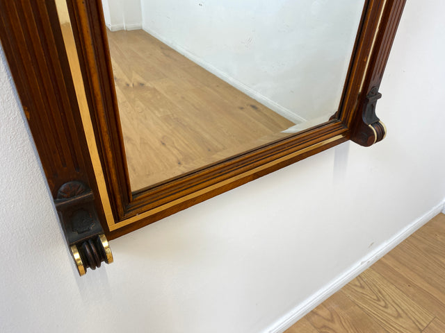 WMK I Eleganter antiker Wandspiegel mit Holzrahmen , geschliffenem Originalspiegel und abnehmbarem Goldstreifen I leicht blind I Spiegel Garderobe Flurspiegel Gründerzeit Vintage Berlin Halle Bochum