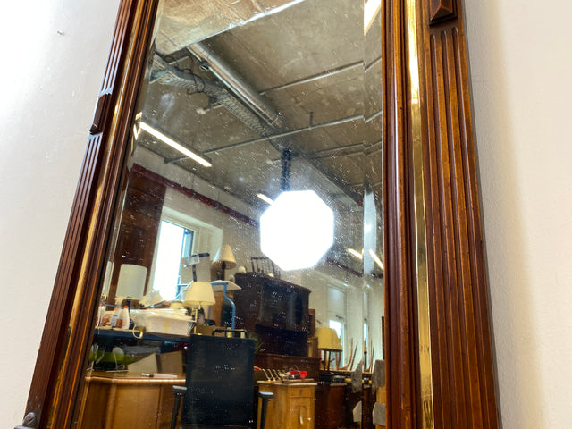 WMK I Eleganter antiker Wandspiegel mit Holzrahmen , geschliffenem Originalspiegel und abnehmbarem Goldstreifen I leicht blind I Spiegel Garderobe Flurspiegel Gründerzeit Vintage Berlin Halle Bochum