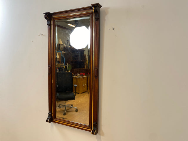 WMK I Eleganter antiker Wandspiegel mit Holzrahmen , geschliffenem Originalspiegel und abnehmbarem Goldstreifen I leicht blind I Spiegel Garderobe Flurspiegel Gründerzeit Vintage Berlin Halle Bochum