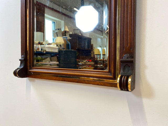 WMK I Eleganter antiker Wandspiegel mit Holzrahmen , geschliffenem Originalspiegel und abnehmbarem Goldstreifen I leicht blind I Spiegel Garderobe Flurspiegel Gründerzeit Vintage Berlin Halle Bochum