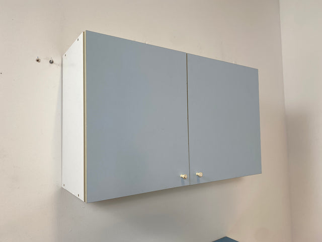 WMK # Kultige blaue Space Age Küchenzeile aus 1976 m. Hängeschrank, ausziehbarer Platte & Schütten # Küchenbüfett kleine Küche Küchenschrank Küchenhängeschrank Küchenanrichte Kredenz Retro Vintage DDR