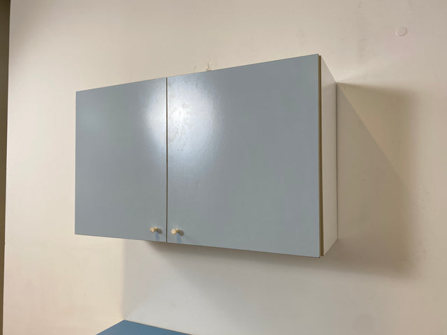 WMK # Kultige blaue Space Age Küchenzeile aus 1976 m. Hängeschrank, ausziehbarer Platte & Schütten # Küchenbüfett kleine Küche Küchenschrank Küchenhängeschrank Küchenanrichte Kredenz Retro Vintage DDR