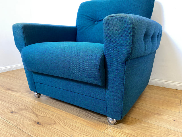 WMK I 1/2 Stilvoller & sehr gut erhaltener blauer 60er Jahre Sessel in tollem Originalbezug