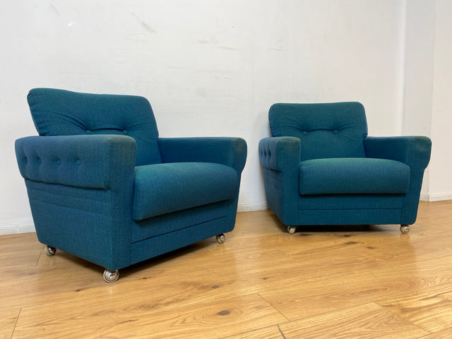 WMK I 1/2 Stilvoller & sehr gut erhaltener blauer 60er Jahre Sessel in tollem Originalbezug