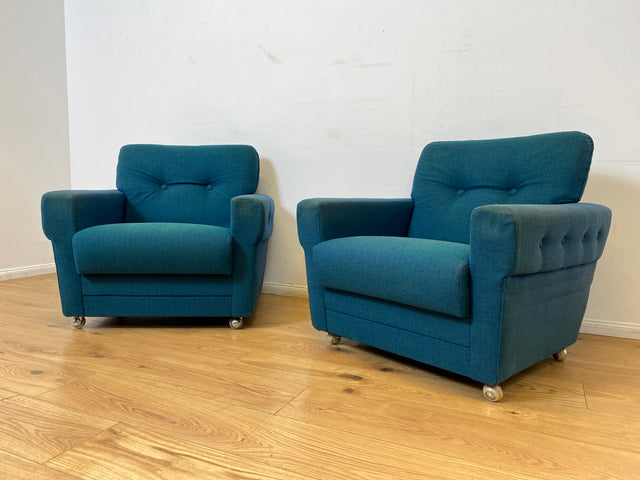 WMK I 1/2 Stilvoller & sehr gut erhaltener blauer 60er Jahre Sessel in tollem Originalbezug