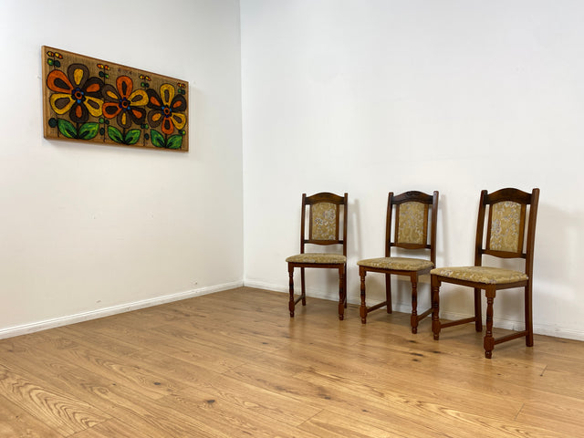 WMK # 1/3 Hübscher, bequemer und gut erhaltener brauner Vintage Stuhl im antikem Stil mit beigem floralem Brokat Bezug # Stuhl Holzstuhl Esszimmerstuhl Küchenstuhl Dining Chair Retro # Versand möglich