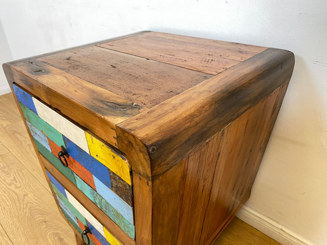 Boatwood by WMK # Formschöne bunte Kommode mit Schubladen , ein aus altem Bootsholz handgefertigtes Unikat aus massivem Teakholz # Nachttisch Nachtkommode Nachtschrank Beistelltisch Berlin Usedom Sylt