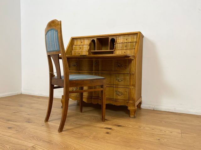 WMK l Wunderschöner und gut erhaltener dänischer 60er Jahre Sekretär im Barockstil aus massiver Eiche mit Messinggriffen l Sekretär Schreibschrank Schreibtisch Kommode Schubladenkommode Desk Vintage