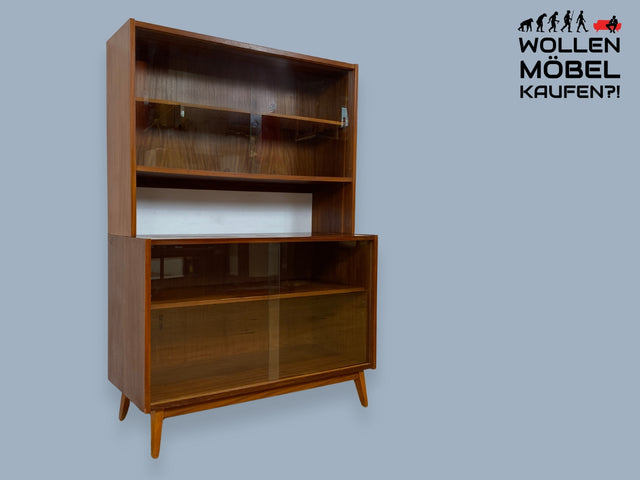 WMK I Minimalistische dunkle Mid-Century Vitrine aus 1962 I Vollholz in Afrormosia I Highboard Büchervitrine Bücherschrank Bücherregal Regal Geschirrschrank Vintage 60er 70er I Berlin Köln Hessen