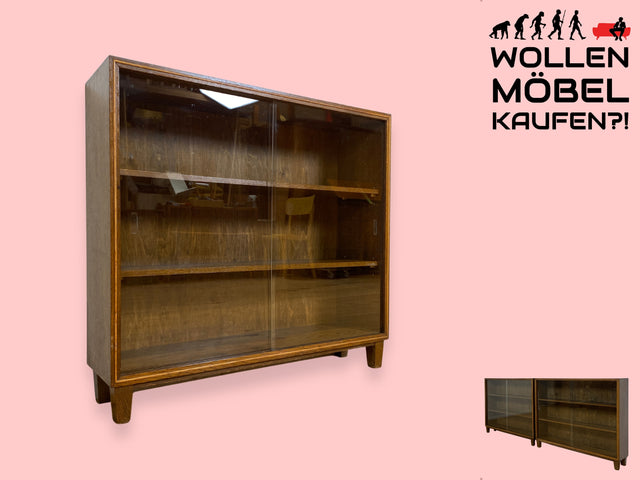 WMK I Stilschlichte dunkle Mid-Century Vitrine aus vollem Holz mit verstellbaren Regalböden I Büchervitrine Bücherregal Regal Holzregal Sideboard Bücherschrank Vintage 50er 60er Berlin Essen Leipzig