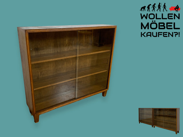 WMK I Stilschlichte dunkle Mid-Century Vitrine aus vollem Holz mit verstellbaren Regalböden I Büchervitrine Bücherregal Regal Holzregal Sideboard Bücherschrank Vintage 50er 60er Berlin Essen Leipzig