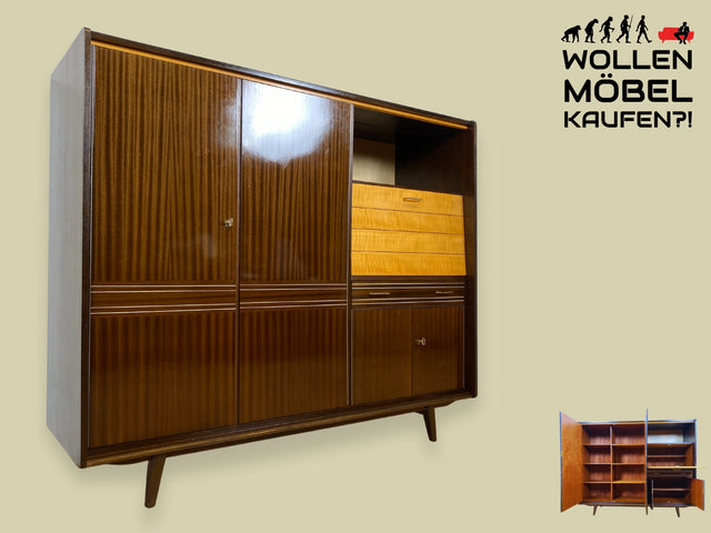 WMK I Stilvoller und geräumiger dunkler Mid-Century Wohnzimmerschrank mit Bar Fach I Schrank Highboard Bücherschrank Kleiderschrank Sideboard Rockabilly Vintage 50er 60er I Berlin Dresden Bayern NRW