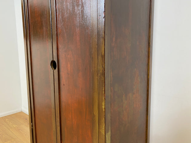 WMK # Hübscher und gut erhaltener dunkler asiatischer Vintage Kleiderschrank aus vollem Holz in typischer Leichtbauweise # Schrank Schlafzimmerschrank Wardrobe Garderobe Flurschrank Japanisch Berlin
