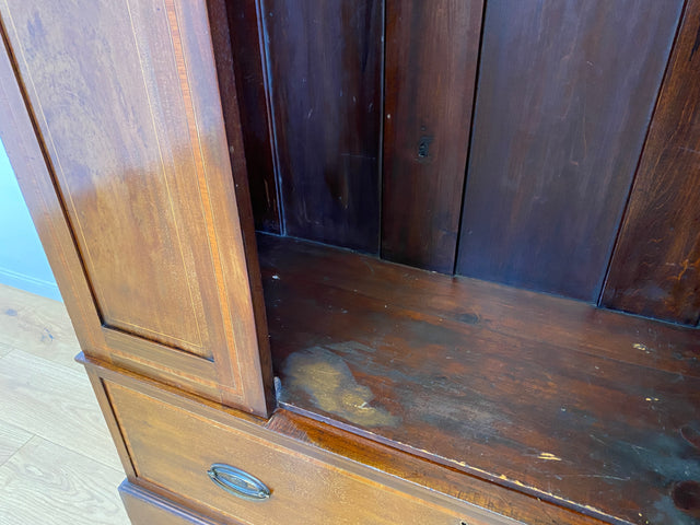 WMK # Eleganter und gut erhaltener englischer antiker Kleiderschrank aus vollem Holz mit Spiegeltür und Schublade # Schrank Vertiko Schlafzimmerschrank Flurschrank Wardrobe Spiegel Jugendstil Vintage