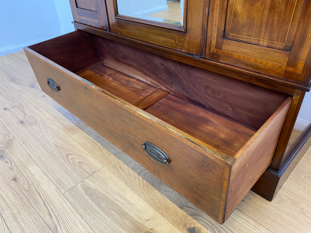 WMK # Eleganter und gut erhaltener englischer antiker Kleiderschrank aus vollem Holz mit Spiegeltür und Schublade # Schrank Vertiko Schlafzimmerschrank Flurschrank Wardrobe Spiegel Jugendstil Vintage