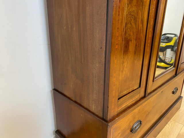 WMK # Eleganter und gut erhaltener englischer antiker Kleiderschrank aus vollem Holz mit Spiegeltür und Schublade # Schrank Vertiko Schlafzimmerschrank Flurschrank Wardrobe Spiegel Jugendstil Vintage