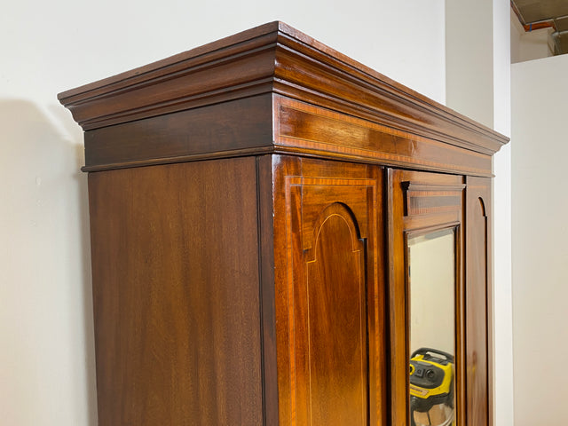 WMK # Eleganter und gut erhaltener englischer antiker Kleiderschrank aus vollem Holz mit Spiegeltür und Schublade # Schrank Vertiko Schlafzimmerschrank Flurschrank Wardrobe Spiegel Jugendstil Vintage