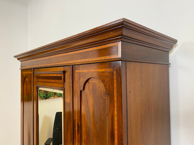 WMK # Eleganter und gut erhaltener englischer antiker Kleiderschrank aus vollem Holz mit Spiegeltür und Schublade # Schrank Vertiko Schlafzimmerschrank Flurschrank Wardrobe Spiegel Jugendstil Vintage