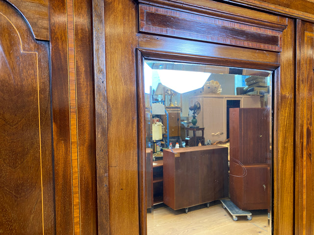 WMK # Eleganter und gut erhaltener englischer antiker Kleiderschrank aus vollem Holz mit Spiegeltür und Schublade # Schrank Vertiko Schlafzimmerschrank Flurschrank Wardrobe Spiegel Jugendstil Vintage