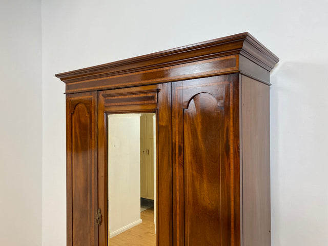 WMK # Eleganter und gut erhaltener englischer antiker Kleiderschrank aus vollem Holz mit Spiegeltür und Schublade # Schrank Vertiko Schlafzimmerschrank Flurschrank Wardrobe Spiegel Jugendstil Vintage