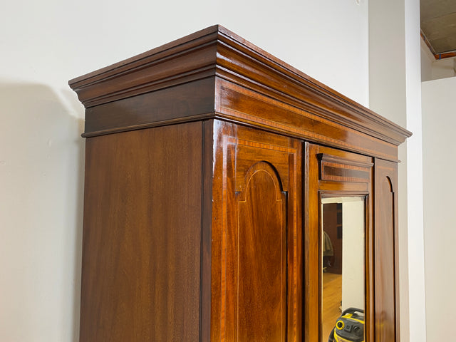 WMK # Eleganter und gut erhaltener englischer antiker Kleiderschrank aus vollem Holz mit Spiegeltür und Schublade # Schrank Vertiko Schlafzimmerschrank Flurschrank Wardrobe Spiegel Jugendstil Vintage