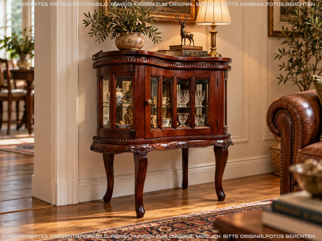 Vornehme französische Vintage Vitrine im Stile des Barock mit abnehmbarem Serviertablett, handverziert I Beistelltisch Kommode Servierwagen Nieren Nachttisch Rokoko I