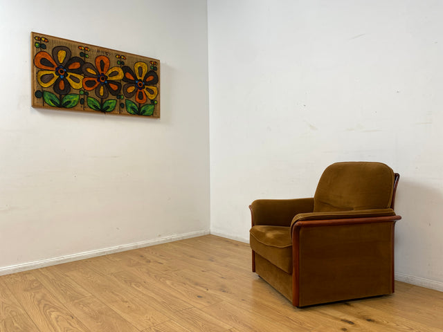 WMK I Versand 85€ I Schöner und sehr gemütlicher Vintage Sessel mit stilvollem Holzrahmen & honigbraunem Bezug