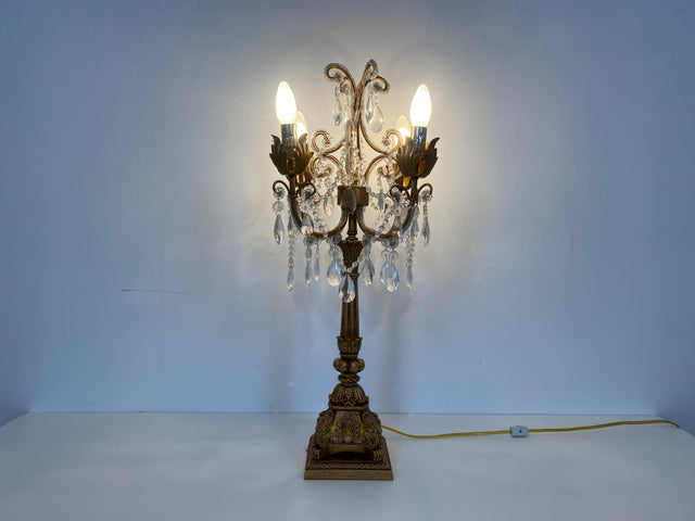 WMK # Hochwertiger Nachbau einer prachtvollen Barock Tischlampe mit edlen Kristallglas Tropfen # goldene Kristallleuchte Leselampe Tischleuchte Licht Lampe Regency Rokoko Vintage Berlin Augsburg Jena