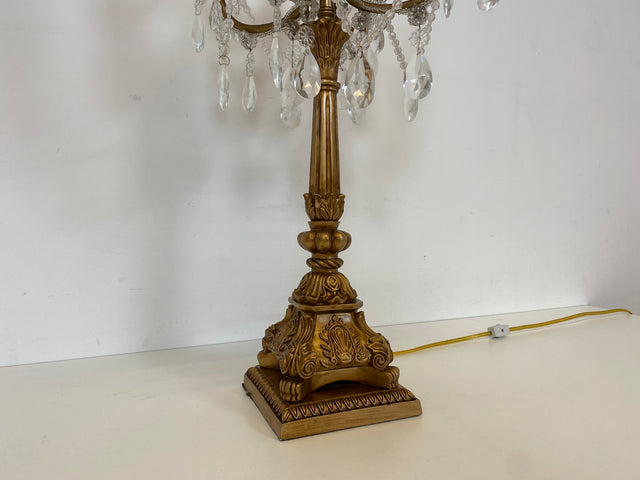 WMK # Hochwertiger Nachbau einer prachtvollen Barock Tischlampe mit edlen Kristallglas Tropfen # goldene Kristallleuchte Leselampe Tischleuchte Licht Lampe Regency Rokoko Vintage Berlin Augsburg Jena