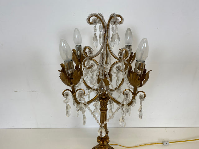 WMK # Hochwertiger Nachbau einer prachtvollen Barock Tischlampe mit edlen Kristallglas Tropfen # goldene Kristallleuchte Leselampe Tischleuchte Licht Lampe Regency Rokoko Vintage Berlin Augsburg Jena