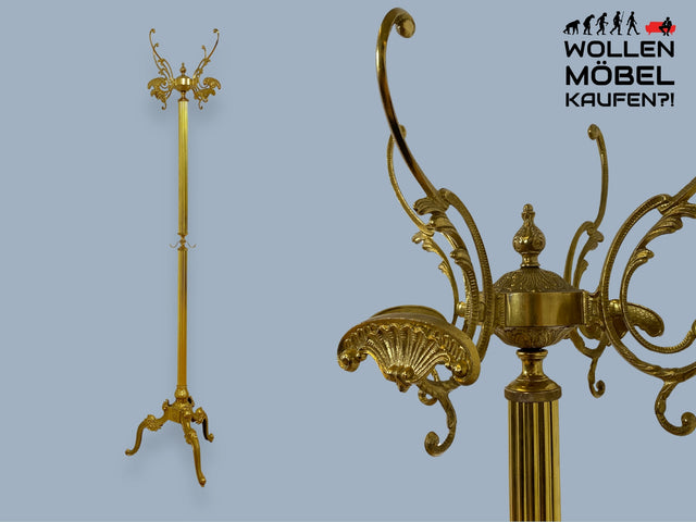 WMK I Wunderschöner goldfarbener 50er Jahre Garderobenständer aus Messing, drehbar I Garderobe Flurgarderobe Kleiderständer Hollywood Regency Gold Vintage Barock Rokoko 60er I Berlin Dresden München