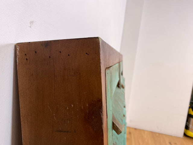 Boatwood by WMK I Einzigartiger großer Wandspiegel aus altem Bootsholz mit Fensterläden in Grün I handgefertigtes Unikat I Teakholz massiv I Ganzkörper Spiegel Stand Mirror Flur Tür Garderobe Lamellen