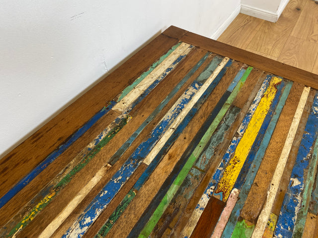 Boatwood by WMK I Einzigartiger großer Couchtisch mit bunter Patchwork Tischplatte I handgefertigtes Unikat aus altem Bootsholz l Teakholz massiv I Wohnzimmertisch Coffee Table Berlin Köln NRW Bayern