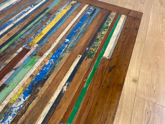 Boatwood by WMK I Einzigartiger großer Couchtisch mit bunter Patchwork Tischplatte I handgefertigtes Unikat aus altem Bootsholz l Teakholz massiv I Wohnzimmertisch Coffee Table Berlin Köln NRW Bayern
