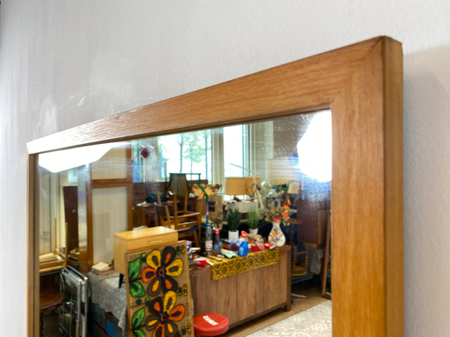 WMK I Minimalistischer 82x102cm großer Mid-Century Wandspiegel mit hellem Eichenholz Rahmen I Spiegel Holzspiegel Holzrahmen Garderobe Bad Flur Mirror 60er 70er Vintage I Berlin Hamburg Augsburg