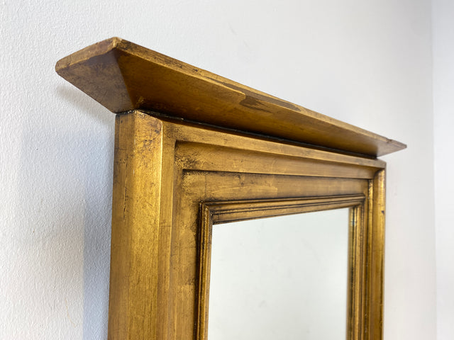 WMK I Schöner 72x130cm großer antiker Wandspiegel mit goldfarbenem Holzrahmen & Alterspatina I goldener Spiegel Flurspiegel Badspiegel Goldspiegel Ganzkörperspiegel Vintage I Berlin Leipzig Dortmund