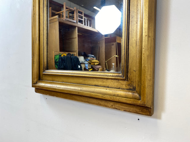 WMK I Schöner 72x130cm großer antiker Wandspiegel mit goldfarbenem Holzrahmen & Alterspatina I goldener Spiegel Flurspiegel Badspiegel Goldspiegel Ganzkörperspiegel Vintage I Berlin Leipzig Dortmund