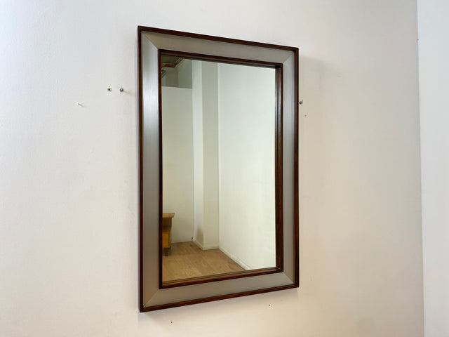 WMK I Stilvoller großer skandinavischer Designer Wandspiegel Ambassadör von Fröseke AB in edlem Chrom & Palisander Holzrahmen I Spiegel Mirror Garderobe Flur Bad Retro Space Age Danish Design Rosewood
