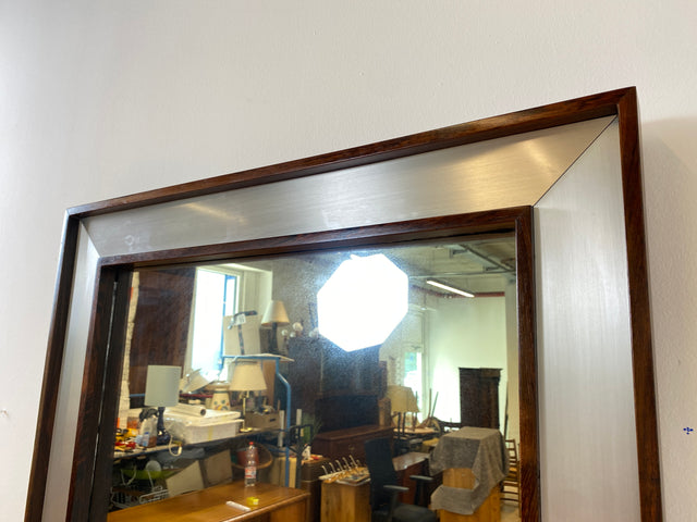 WMK I Stilvoller großer skandinavischer Designer Wandspiegel Ambassadör von Fröseke AB in edlem Chrom & Palisander Holzrahmen I Spiegel Mirror Garderobe Flur Bad Retro Space Age Danish Design Rosewood