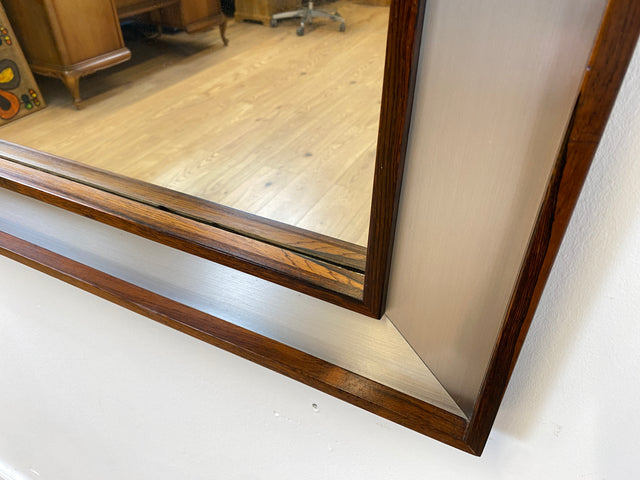 WMK I Stilvoller großer skandinavischer Designer Wandspiegel Ambassadör von Fröseke AB in edlem Chrom & Palisander Holzrahmen I Spiegel Mirror Garderobe Flur Bad Retro Space Age Danish Design Rosewood