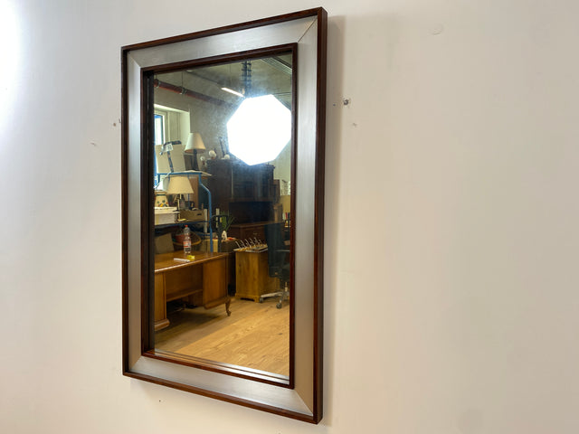 WMK I Stilvoller großer skandinavischer Designer Wandspiegel Ambassadör von Fröseke AB in edlem Chrom & Palisander Holzrahmen I Spiegel Mirror Garderobe Flur Bad Retro Space Age Danish Design Rosewood