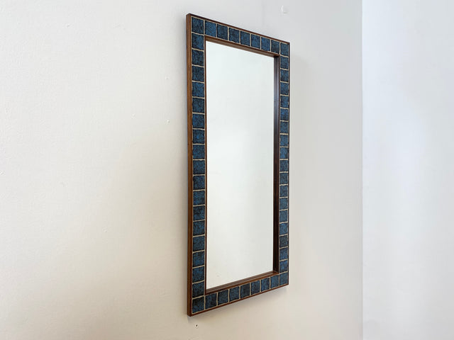 WMK I Stilvoller großer skandinavischer Wandspiegel mit kunstvollen Fliesen Mosaik in Palisander Rahmen, Dänemark, 70er Jahre I Spiegel Mirror Garderobe Flur Bad Retro Space Age Danish Design Rosewood