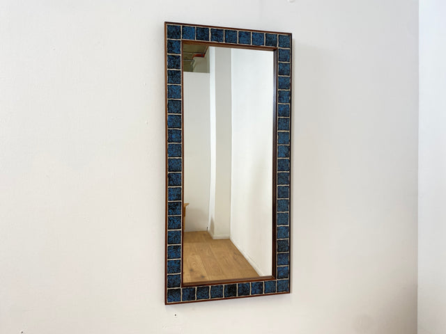 WMK I Stilvoller großer skandinavischer Wandspiegel mit kunstvollen Fliesen Mosaik in Palisander Rahmen, Dänemark, 70er Jahre I Spiegel Mirror Garderobe Flur Bad Retro Space Age Danish Design Rosewood